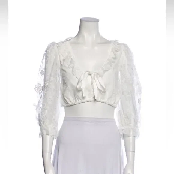 NWT For Love and Lemons Loretta Cropped Blouse - Picture 3 of 8